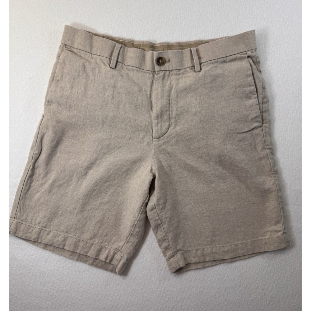 Banana Republic Mens Chino Shorts Beige 100% Linen 8" Seam Preppy EUC